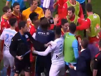 WATCH: A-League game descends...